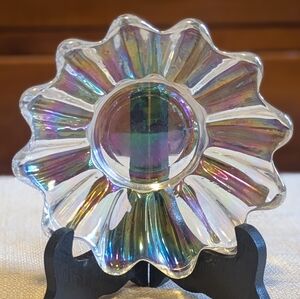 Vintage Fostoria Celestial Clear Iridescent Carnival Glass Small Dish
